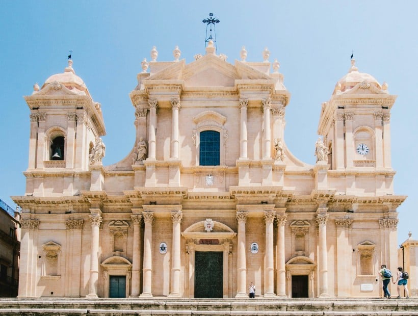 Baroque cathedral of Noto golden limestone Sicily Italy Trails