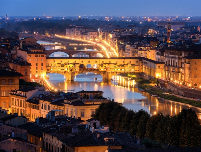 Ponte Vecchio bridge over Arno River at sunset Florence Tuscany Italy Trails