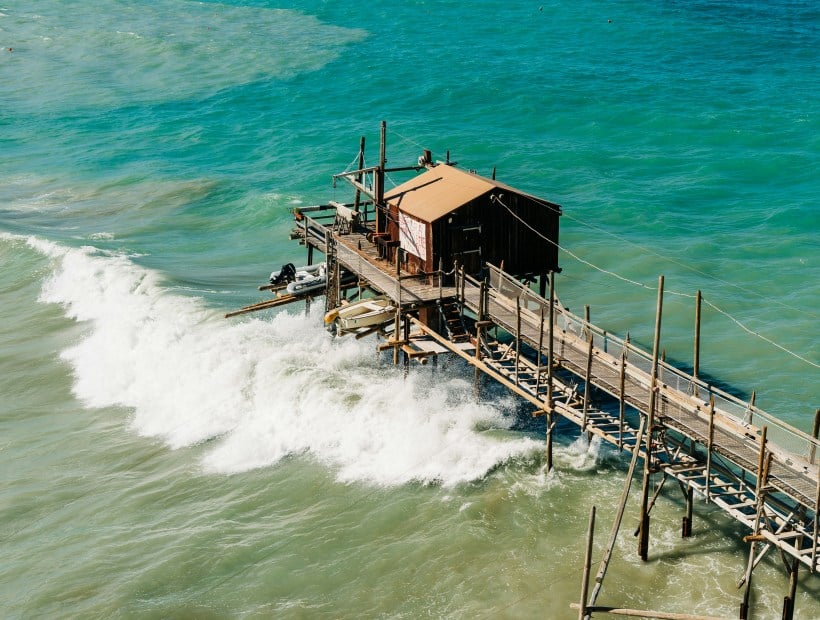 Traditional trabocchi fishing structures along the Abruzzo Italy Trails